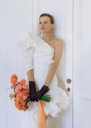One Shoulder Ivory Taffeta Chic Wedding Dress